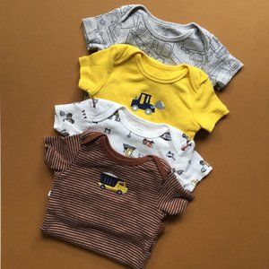 Set of 4 Carter's 9m Construction Print Onesies